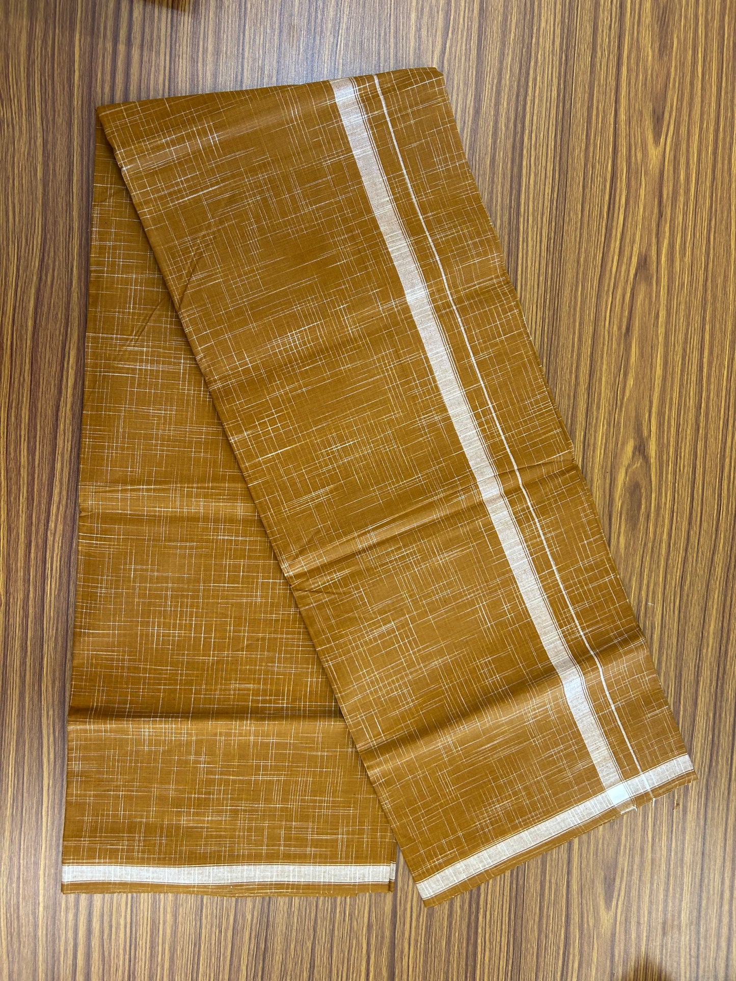 Premium Kathar Type Mund Pure cotton - Kaitharikada - Single Kaily / Lungi - 0.75 inch White Stripes kara Plain Border with Golden Orange  & White Stripes colour body (2 meter / 4 muzham) -  41 KK8050 MUT