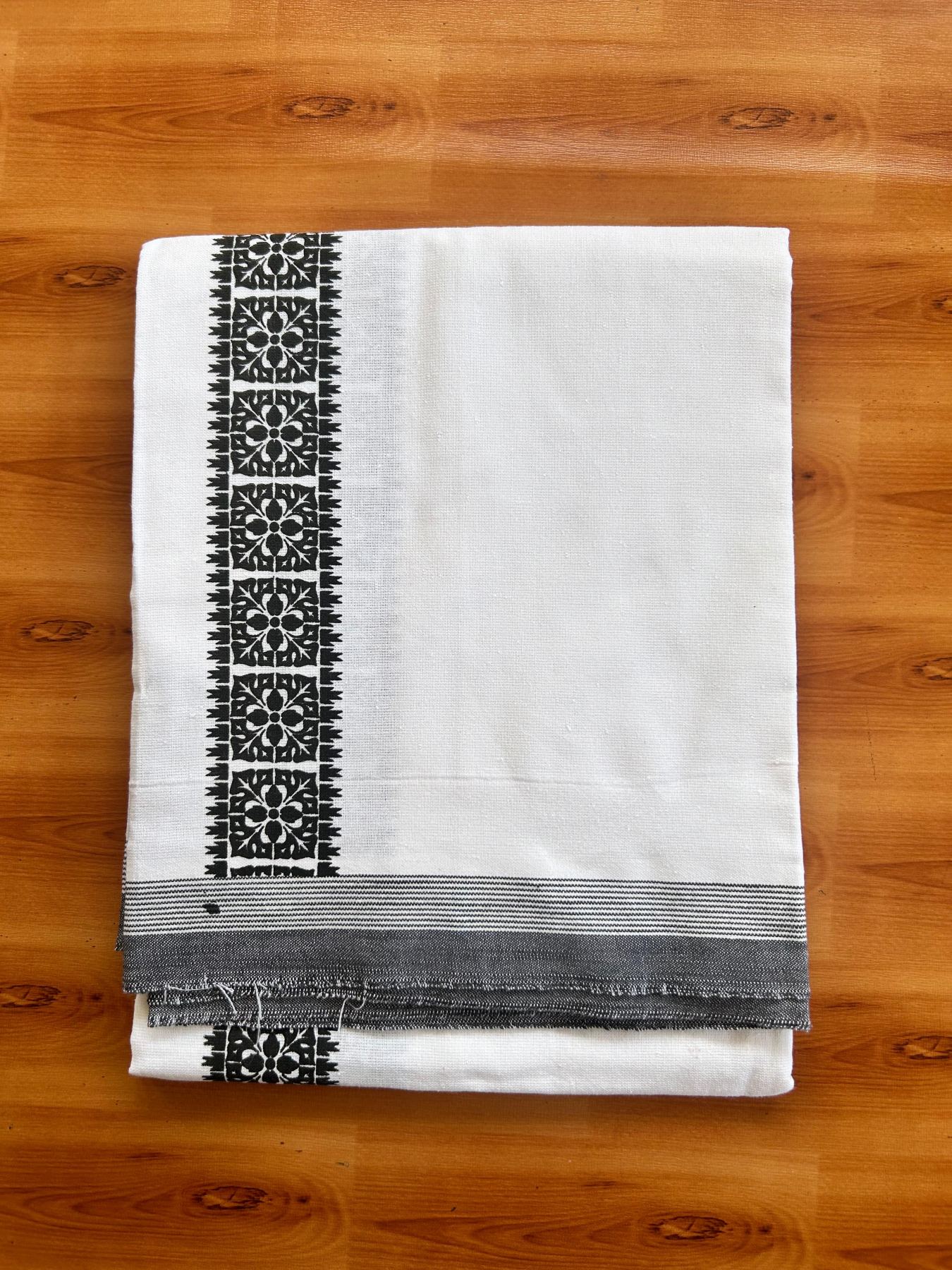 Kaitharikada - Single Kaily / Lungi - Mixed Cotton - 40s twisted - 2.5 inch Black Printed kara with White colour body (2 meter / 4 muzham) - 9 KK8074 SAT
