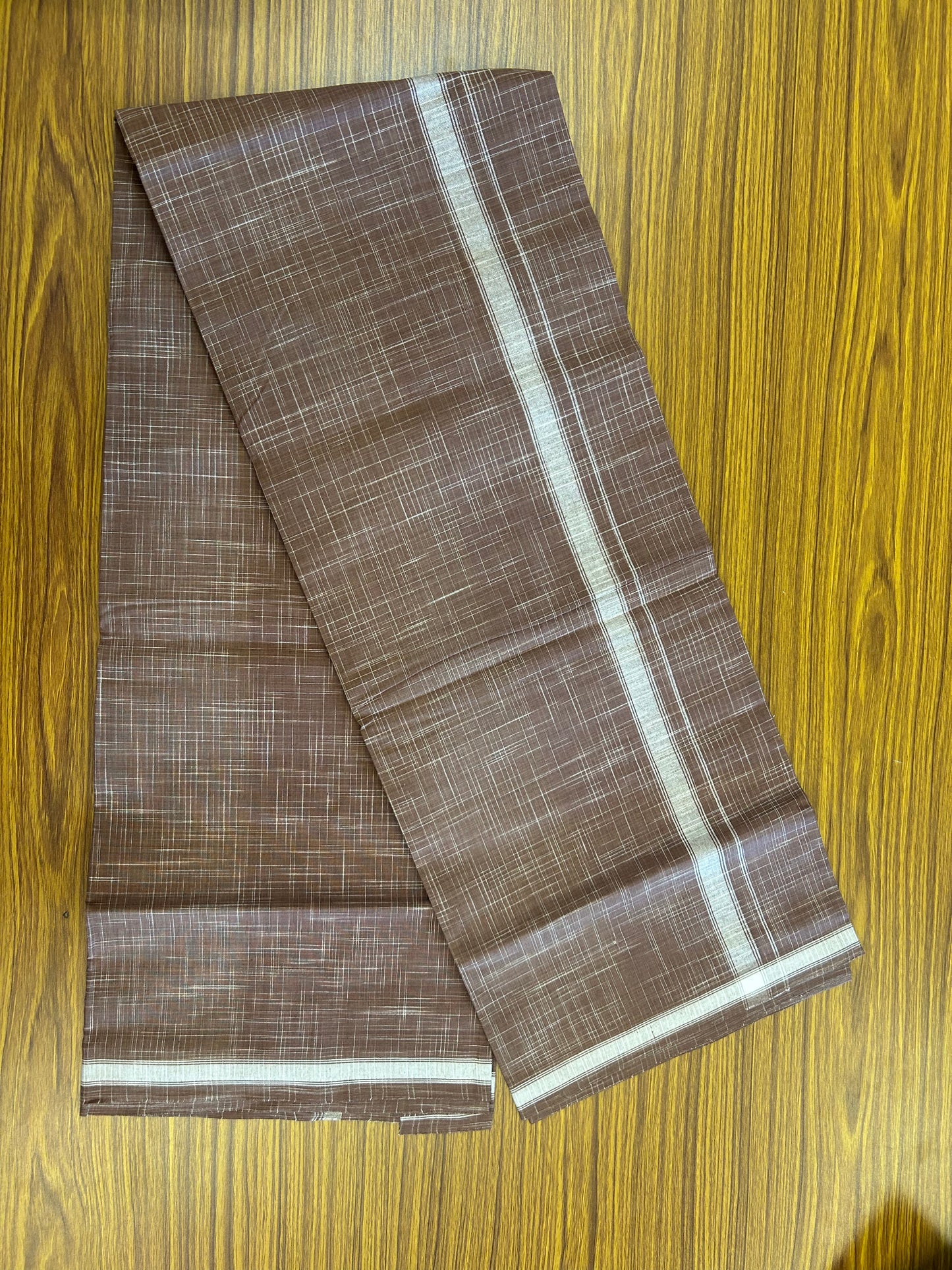 Premium Kathar Type Mund Pure cotton - Kaitharikada - Single Kaily / Lungi - 0.75 inch White Stripes kara Plain Border with Bole Brown & White Stripes colour body (2 meter / 4 muzham) -  42 KK8050 MUT