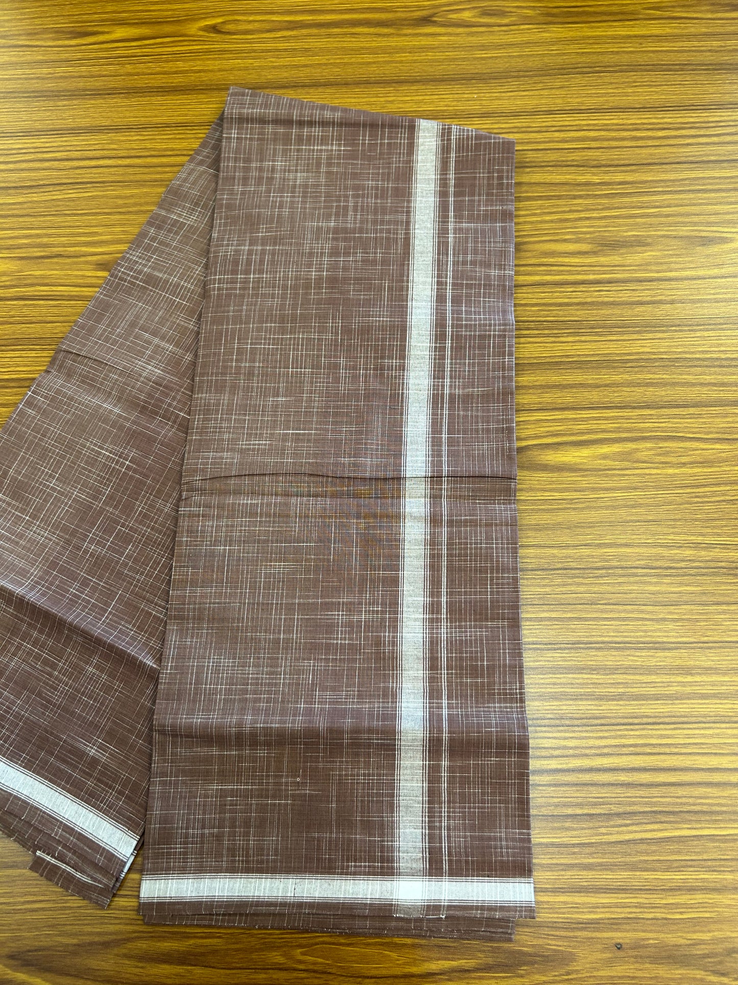 Premium Kathar Type Mund Pure cotton - Kaitharikada - Single Kaily / Lungi - 0.75 inch White Stripes kara Plain Border with Bole Brown & White Stripes colour body (2 meter / 4 muzham) -  42 KK8050 MUT