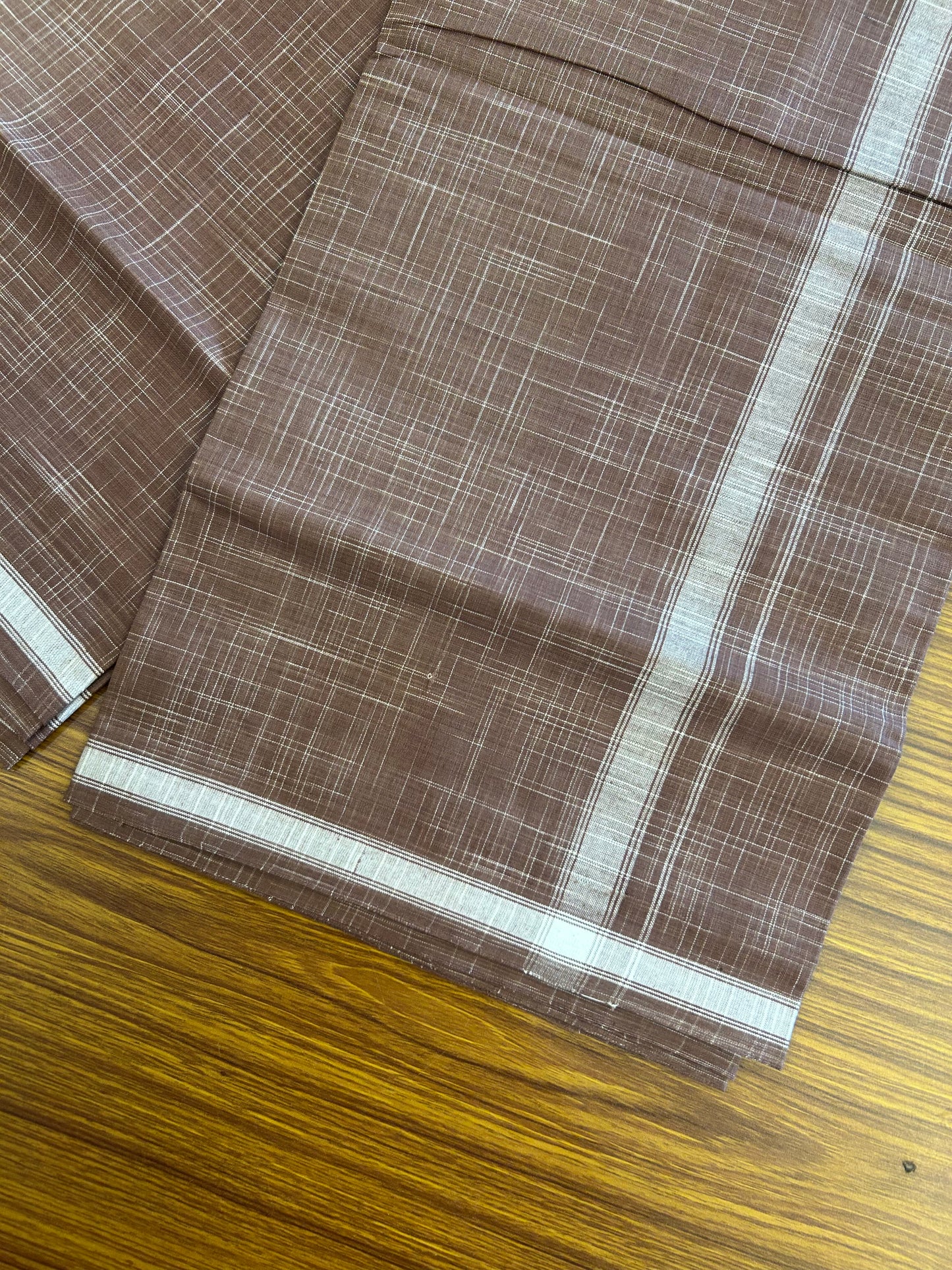 Premium Kathar Type Mund Pure cotton - Kaitharikada - Single Kaily / Lungi - 0.75 inch White Stripes kara Plain Border with Bole Brown & White Stripes colour body (2 meter / 4 muzham) -  42 KK8050 MUT
