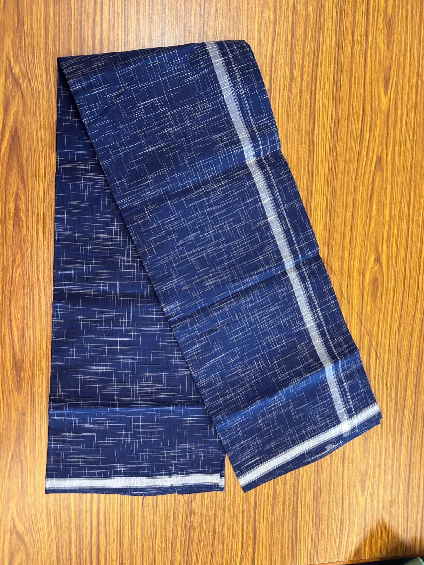 Premium Kathar Type Pure cotton - Kaitharikada - Single Kaily / Lungi - 0.75 inch White Stripes kara Plain Border with Navy Blue & White Stripes colour body (2 meter / 4 muzham) -  46 KK8050 MUT