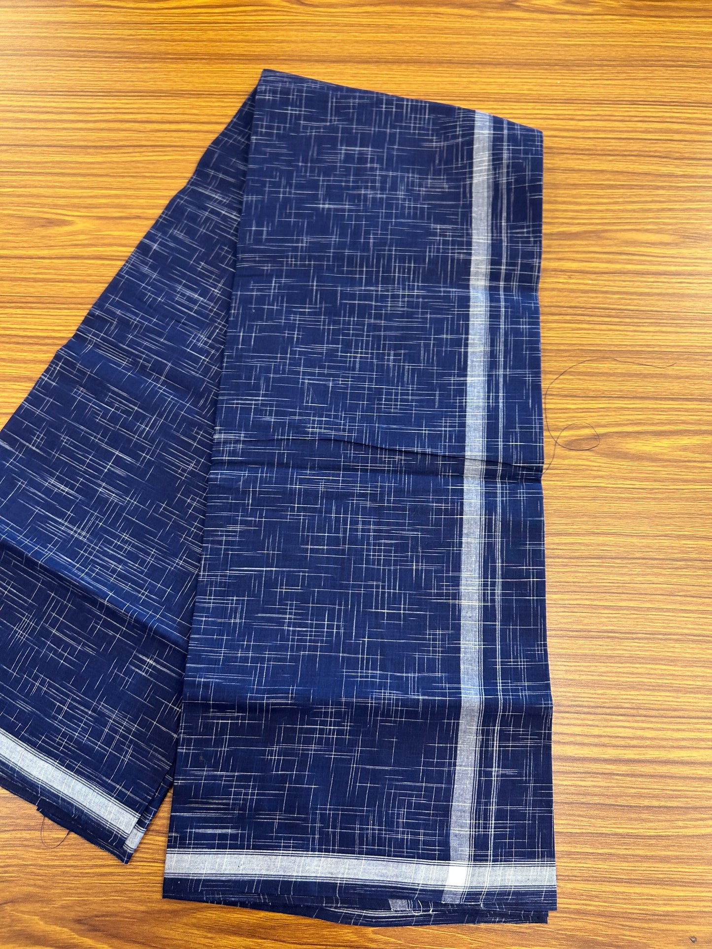 Premium Kathar Type Pure cotton - Kaitharikada - Single Kaily / Lungi - 0.75 inch White Stripes kara Plain Border with Navy Blue & White Stripes colour body (2 meter / 4 muzham) -  46 KK8050 MUT