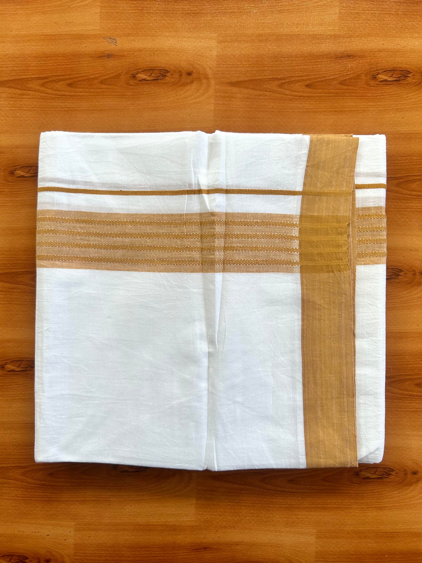 Pure White Double Mundu/Dhoti - 20% Discount ! Kaitharikada Balaramapuram Pure Cotton - 100x80 - 1.25 inch Brownish Orange Shaded Stripes Kara 3.80 mtr (8 muzham) - 109 KK5452 THI