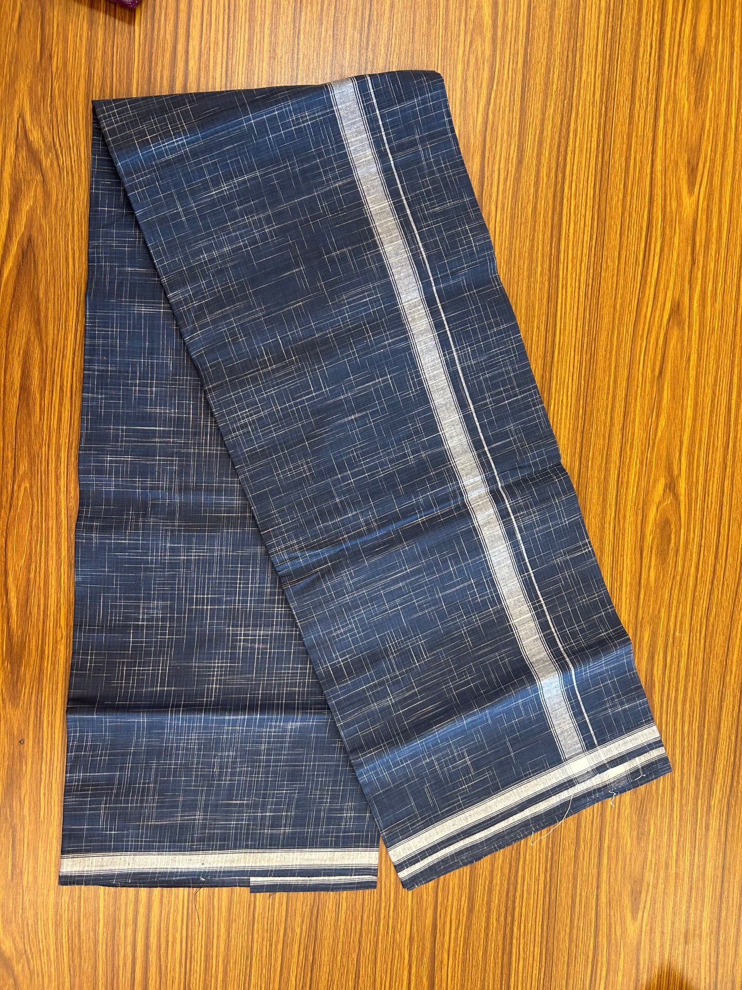 Premium Kathar Type Pure cotton - Kaitharikada - Single Kaily / Lungi - 0.75 inch White Stripes kara Plain Border with Denim Blue & White Stripes colour body (2 meter / 4 muzham) - 48 KK8050 MUT