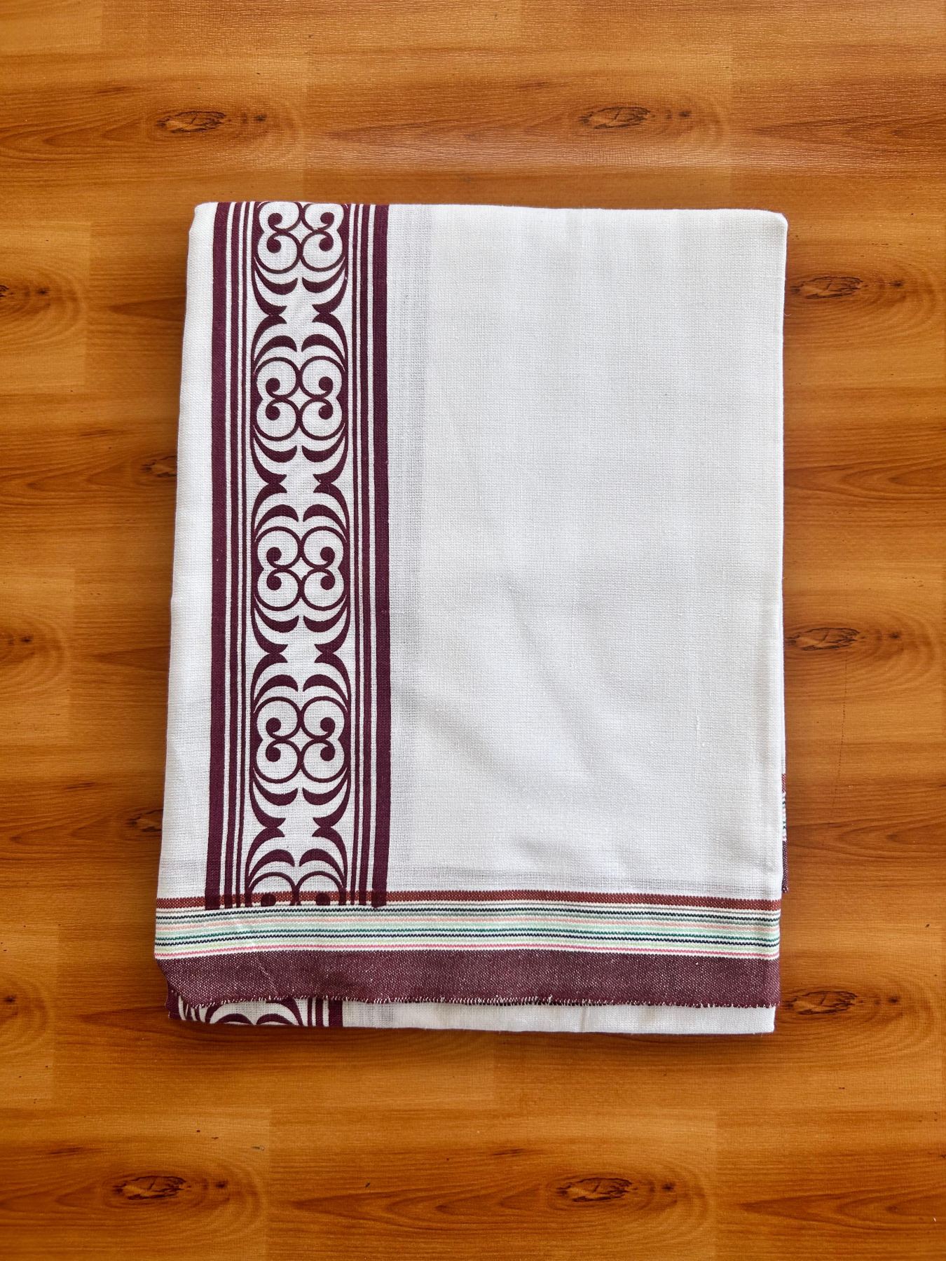 Kaitharikada - Single Kaily / Lungi - Mixed Cotton - 40s twisted - 2.5 inch Plum Purple Printed kara with White colour body (2 meter / 4 muzham) - 20 KK8074 SAT