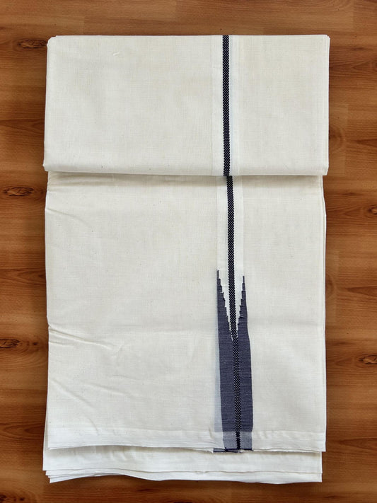 Double Off white Mundu/Dhoti - 20% Discount! KaithariKada Balaramapuram - 100% Cotton  100x100 - 1 inch Deep Violet Chutty Kara - 4 mtr (8.5 muzham) - 11 KK5407 ASH