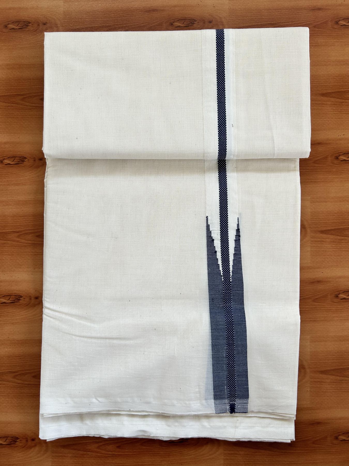 Double Off white Mundu/Dhoti - 20% Discount! KaithariKada Balaramapuram - 100% Cotton  100x100 - 1 inch Navy Blue Chutty Kara - 4 mtr (8.5 muzham) - 10 KK5407 ASH