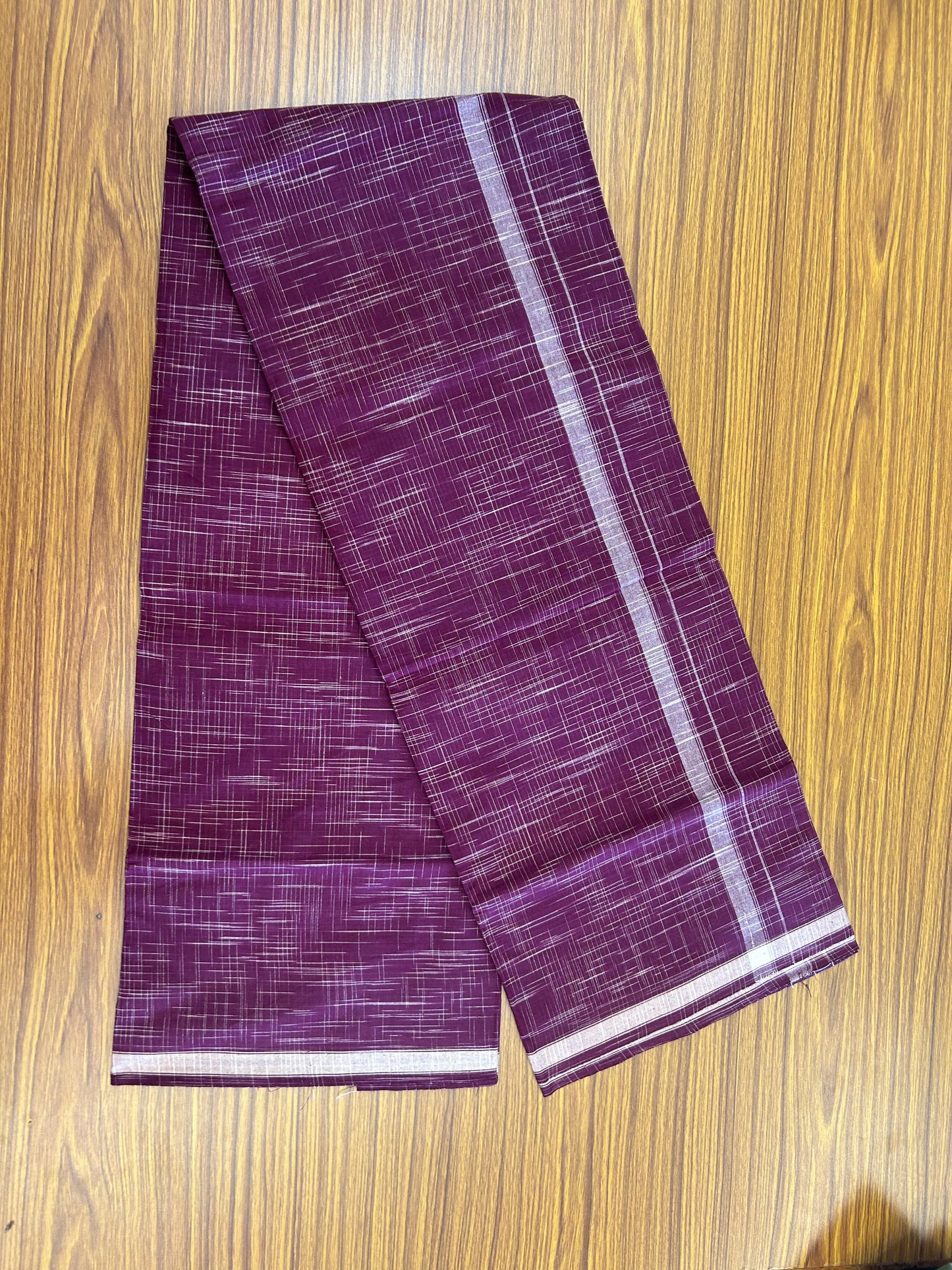 Premium Kathar Type  Mund Pure cotton - Kaitharikada - Single Kaily / Lungi - 0.75 inch White Stripes kara Plain Border with Purple Wine & White Stripes colour body (2 meter / 4 muzham) -  40 KK8050 MUT