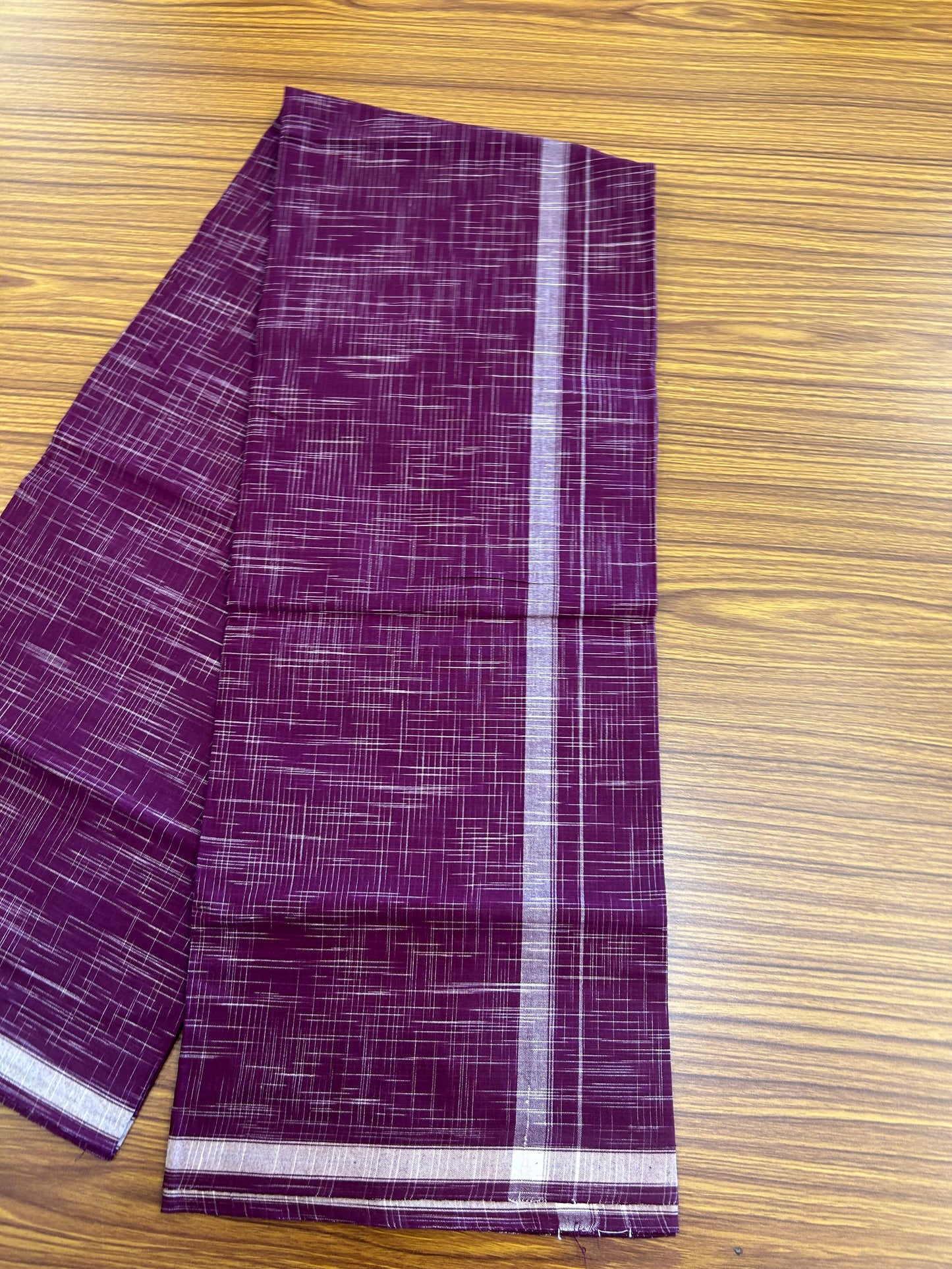 Premium Kathar Type  Mund Pure cotton - Kaitharikada - Single Kaily / Lungi - 0.75 inch White Stripes kara Plain Border with Purple Wine & White Stripes colour body (2 meter / 4 muzham) -  40 KK8050 MUT