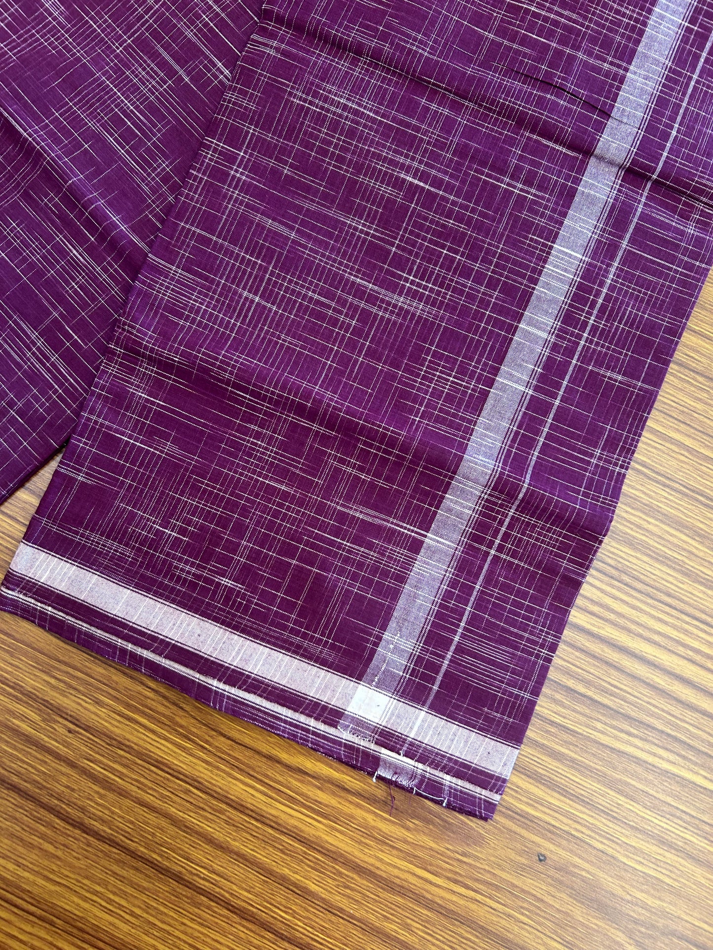 Premium Kathar Type  Mund Pure cotton - Kaitharikada - Single Kaily / Lungi - 0.75 inch White Stripes kara Plain Border with Purple Wine & White Stripes colour body (2 meter / 4 muzham) -  40 KK8050 MUT