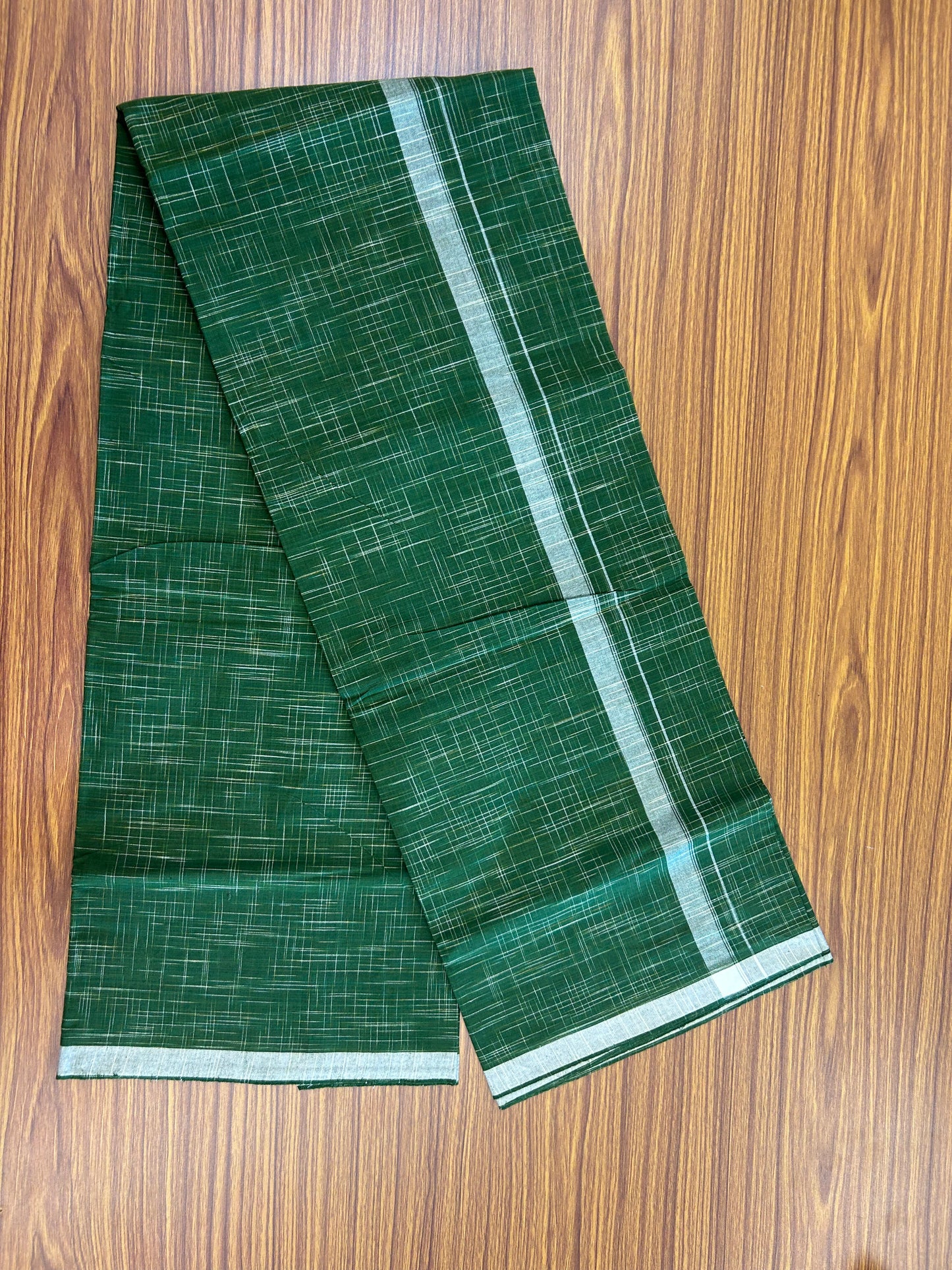 Premium Kathar Type Mund Pure cotton - Kaitharikada - Single Kaily / Lungi - 0.75 inch White Stripes kara Plain Border with Green & White Stripes colour body (2 meter / 4 muzham) -  37 KK8050 MUT