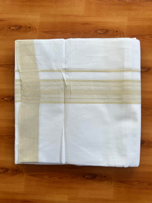 Pure White Double Mundu/Dhoti - 20% Discount ! Kaitharikada Pure Cotton - 100x80 - 1.5 inch Light Beige Shaded Stripes Kara 3.80 mtr (8 muzham) - 118 KK5452 THI