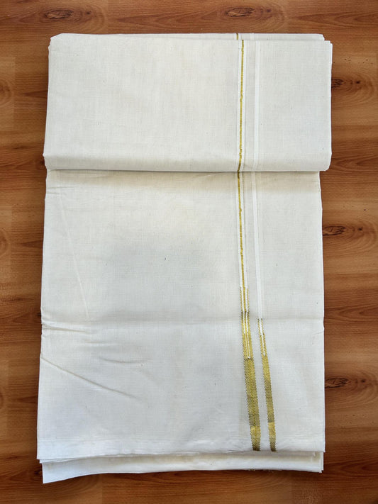 Double Off white Mundu/Dhoti - 20% Discount! KaithariKada Balaramapuram - 100% Cotton  100x100 - 1.75 inch Gold Kasav Double Chutty Kara - 4 mtr (8.5 muzham) - 12 KK5407 ASH