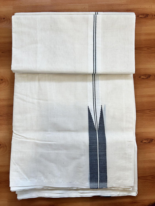 Double Off white Mundu/Dhoti - 20% Discount! KaithariKada Balaramapuram - 100% Cotton 100x100 - 1 inch Black Chutty Kara 4 mtr (8.5 muzham) - 18 KK5407 ASH