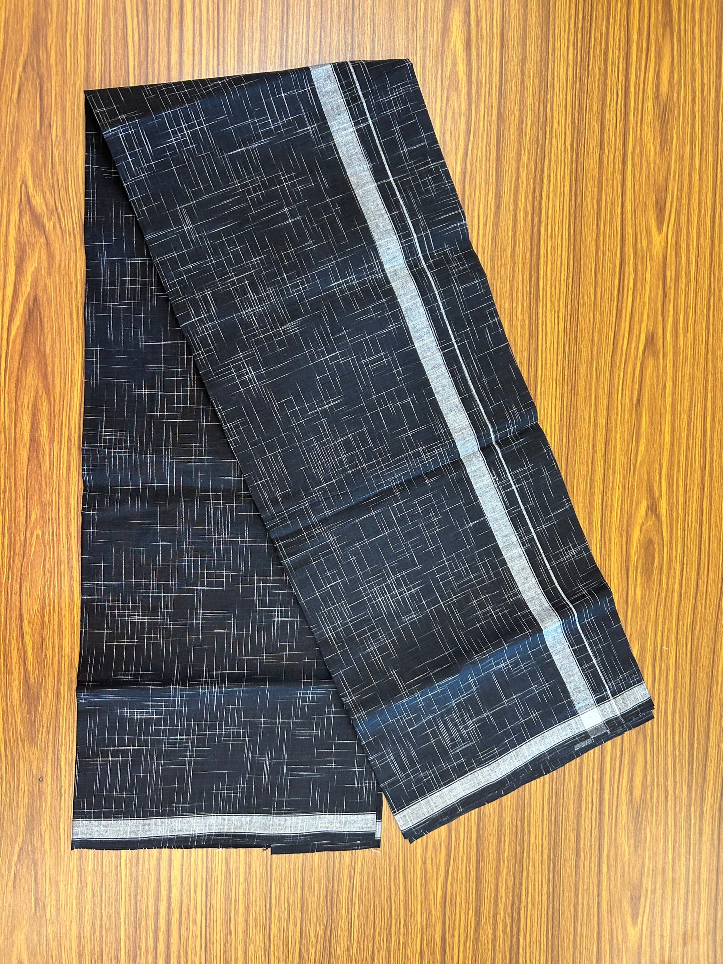 Premium Kathar Type Mund Pure cotton - Kaitharikada - Single Kaily / Lungi - 0.75 inch White Stripes kara Plain Border with Black & White Stripes colour body (2 meter / 4 muzham) -  39 KK8050 MUT