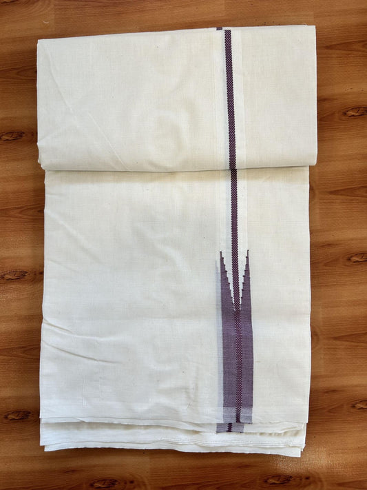 Double Off white Mundu/Dhoti - 20% Discount! KaithariKada Balaramapuram - 100% Cotton  100x100 - 1 inch Wine Purple Chutty Kara - 4 mtr (8.5 muzham) - 9 KK5407 ASH