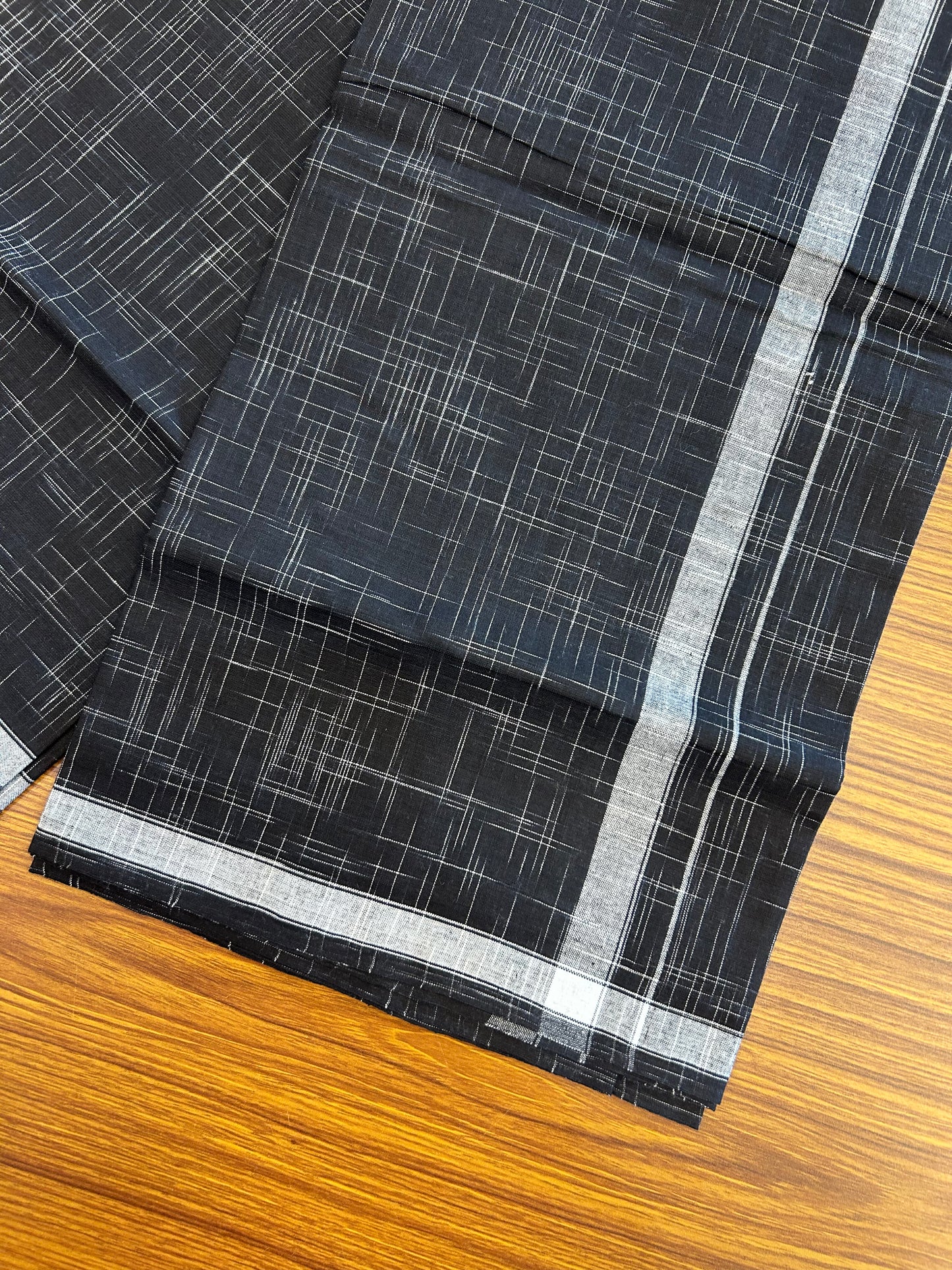 Premium Kathar Type Mund Pure cotton - Kaitharikada - Single Kaily / Lungi - 0.75 inch White Stripes kara Plain Border with Black & White Stripes colour body (2 meter / 4 muzham) -  39 KK8050 MUT