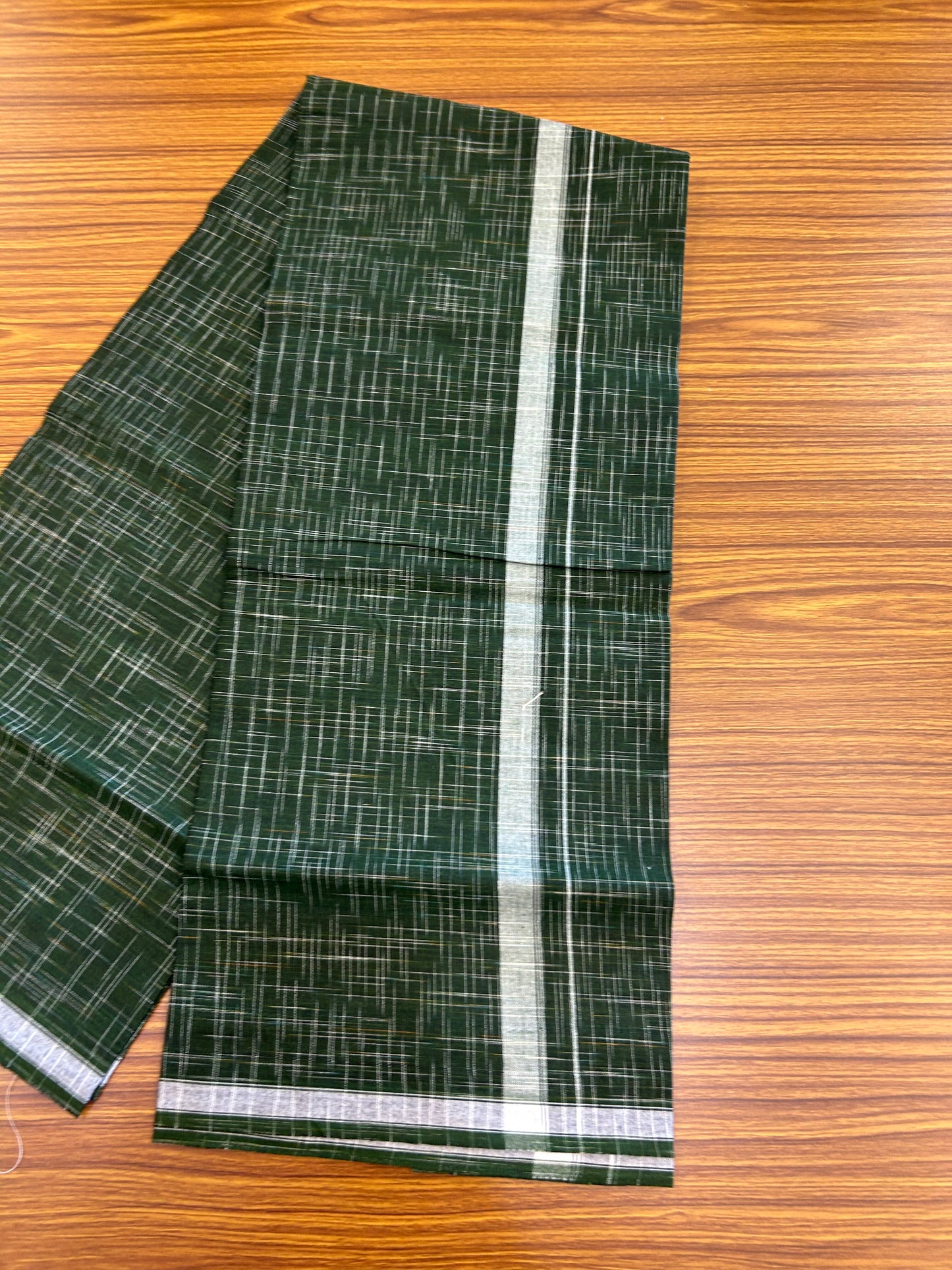 Premium Kathar Type Mund Pure cotton - Kaitharikada - Single Kaily / Lungi - 0.75 inch White Stripes kara Plain Border with Dark Green & White Stripes colour body (2 meter / 4 muzham) -  38 KK8050 MUT