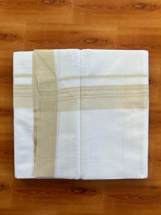 Pure White Double Mundu/Dhoti - 20% Discount ! Kaitharikada Pure Cotton - 100x80 - 1.5 inch Light Beige Shaded Stripes Kara 3.80 mtr (8 muzham) - 113 KK5452 THI