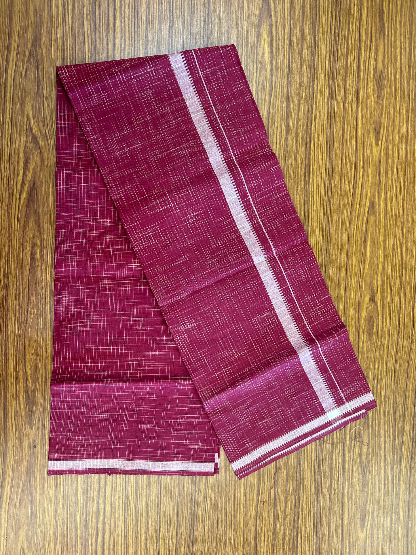 Premium Kathar Type  Mund Pure cotton - Kaitharikada - Single Kaily / Lungi - 0.75 inch White Stripes kara Plain Border with Pinkish Maroon & White Stripes colour body (2 meter / 4 muzham) - 36 KK8050 MUT
