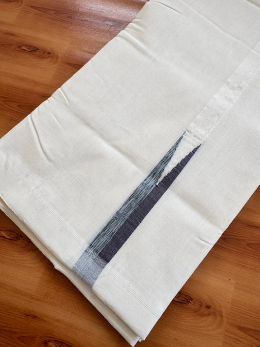 25% Discount!! KaithariKada Handloom Unakkupaav Kerala Handloom 100% Pure Cotton Off White - (Unbleached) Double Mundu/Dothi - 100X80 - 0.75 inch Puliyilakkara Brown Black & Ash Grey chutty Kara 3.80 meter (8 Muzham) - 12 KK5473 REA