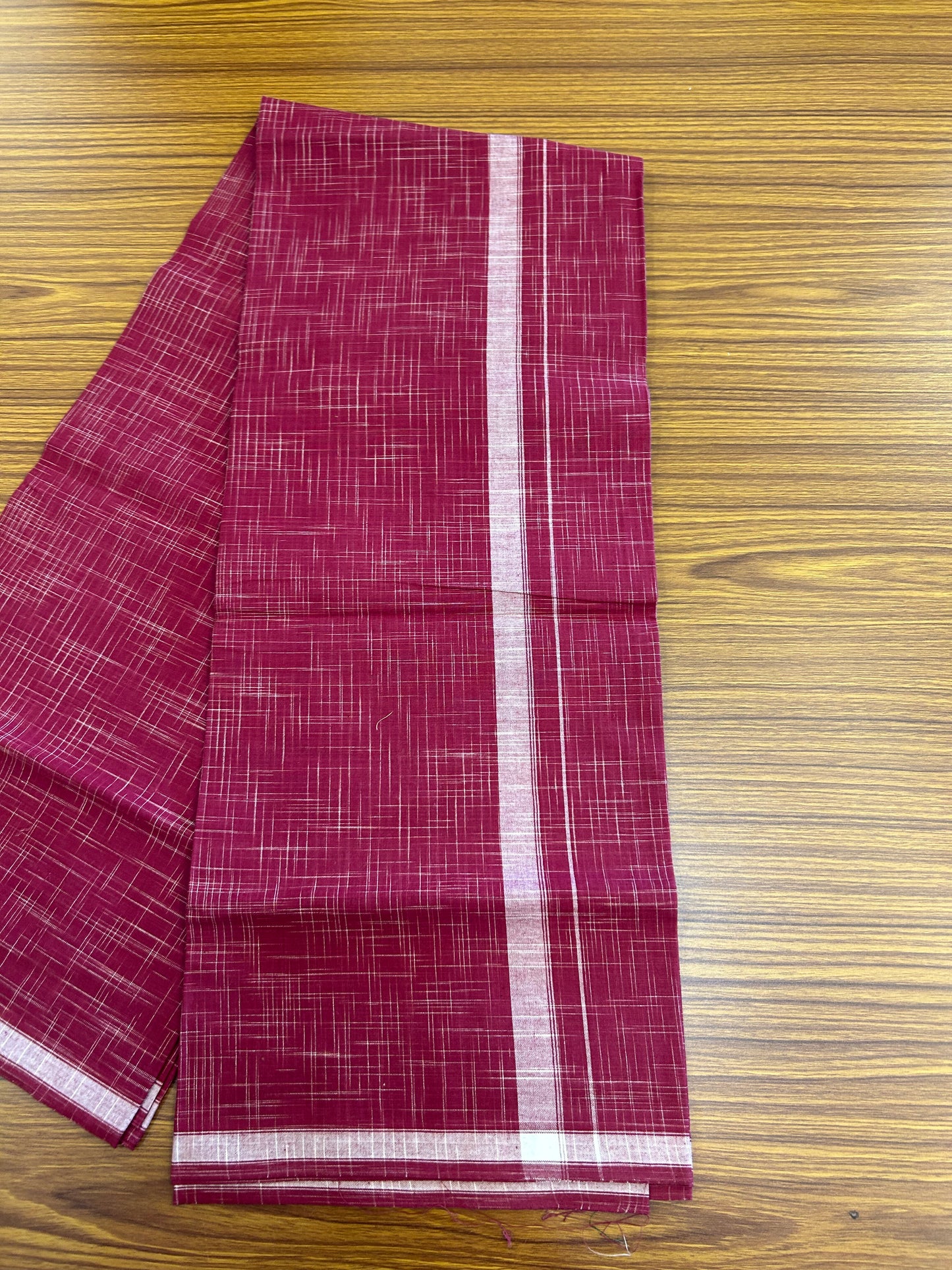 Premium Kathar Type  Mund Pure cotton - Kaitharikada - Single Kaily / Lungi - 0.75 inch White Stripes kara Plain Border with Pinkish Maroon & White Stripes colour body (2 meter / 4 muzham) - 36 KK8050 MUT