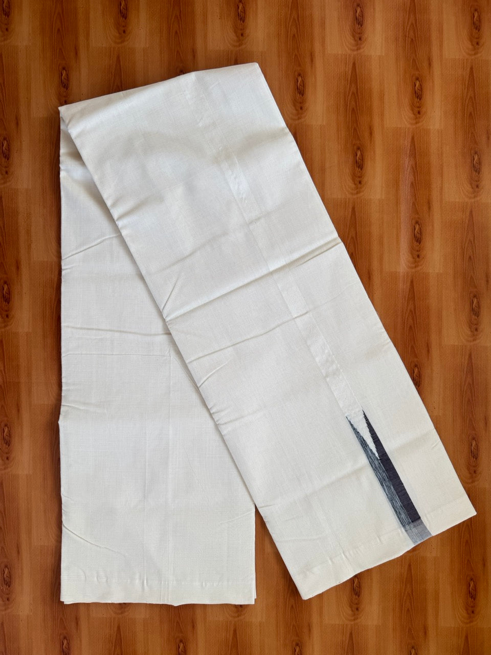 25% Discount!! KaithariKada Handloom Unakkupaav Kerala Handloom 100% Pure Cotton Off White - (Unbleached) Double Mundu/Dothi - 100X80 - 0.75 inch Puliyilakkara Brown Black & Ash Grey chutty Kara 3.80 meter (8 Muzham) - 12 KK5473 REA