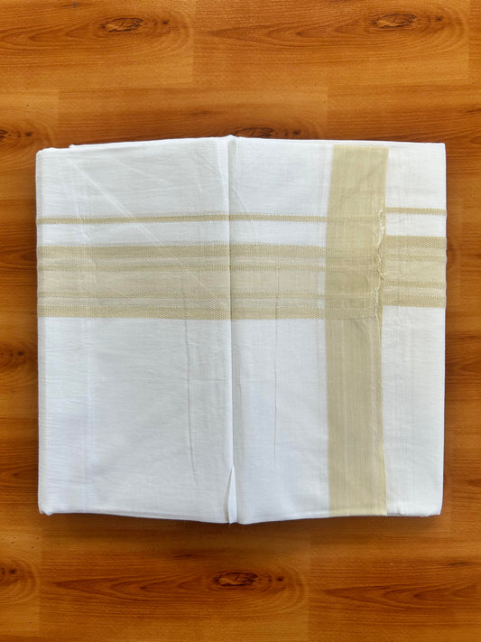 Pure White Double Mundu/Dhoti - 20% Discount ! Kaitharikada Pure Cotton - 100x80 - 1.5 inch Light Beige Shaded Stripes Kara 3.80 mtr (8 muzham) - 116 KK5452 THI