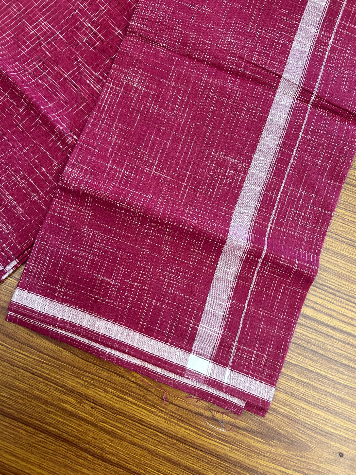 Premium Kathar Type  Mund Pure cotton - Kaitharikada - Single Kaily / Lungi - 0.75 inch White Stripes kara Plain Border with Pinkish Maroon & White Stripes colour body (2 meter / 4 muzham) - 36 KK8050 MUT