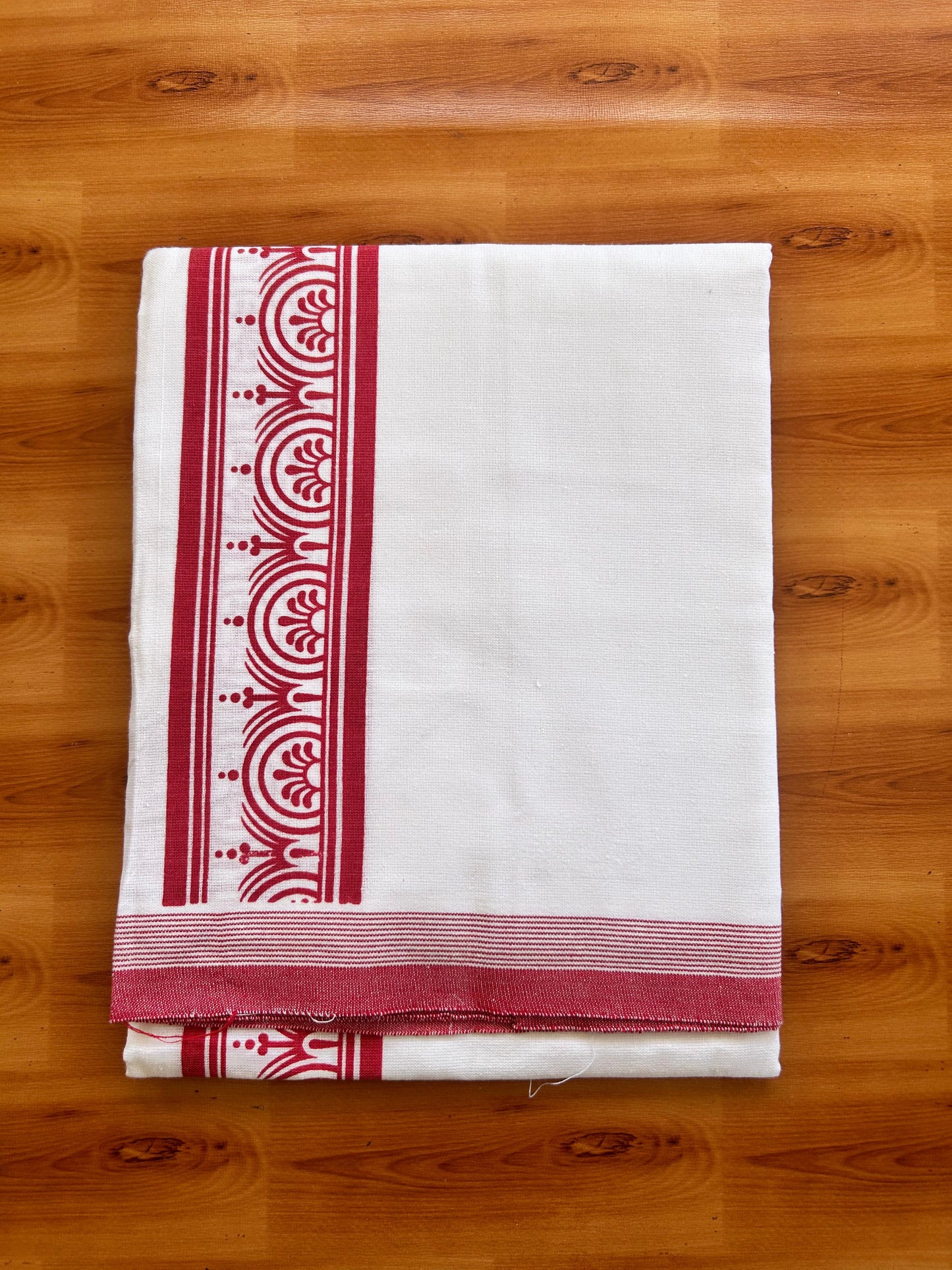 Kaitharikada - Single Kaily / Lungi - Mixed Cotton - 40s twisted - 2.5 inch Red Printed kara with White colour body (2 meter / 4 muzham) - 7 KK8074 SAT