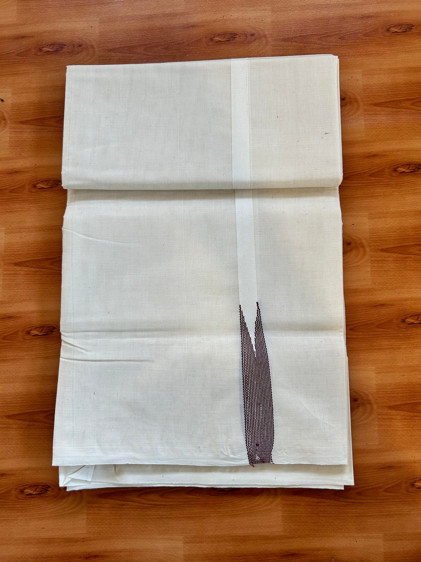 Double Off white Mundu/Dhoti - 23% Discount! KaithariKada Balaramapuram 100% Cotton - 100x100 - 0.5 inch Puliyilakkara Brown Striped Chutty Kara - 4 mtr (8.5 muzham) - 20 KK5401 ASH