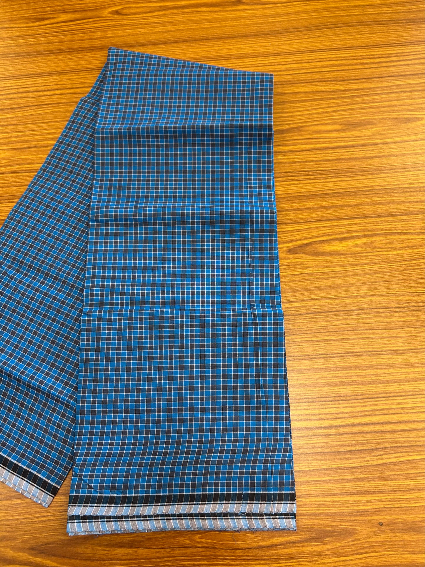 Premium Kathar Type Mund Pure cotton - Kaitharikada - Single Kaily / Lungi - 0.5 inch Black Border with Blue & Ash Black Check body (2.50 meter / 5.36 muzham) - 1 KK8050 MUT