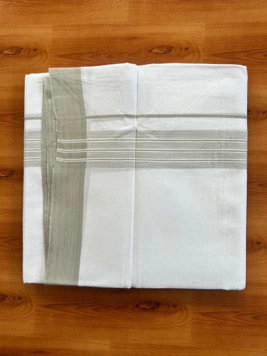 Pure White Double Mundu/Dhoti - 20% Discount ! Kaitharikada Pure Cotton - 100x80 - 1.25 inch Light Grey Shaded Stripes Kara 3.80 mtr (8 muzham) - 108 KK5452 THI