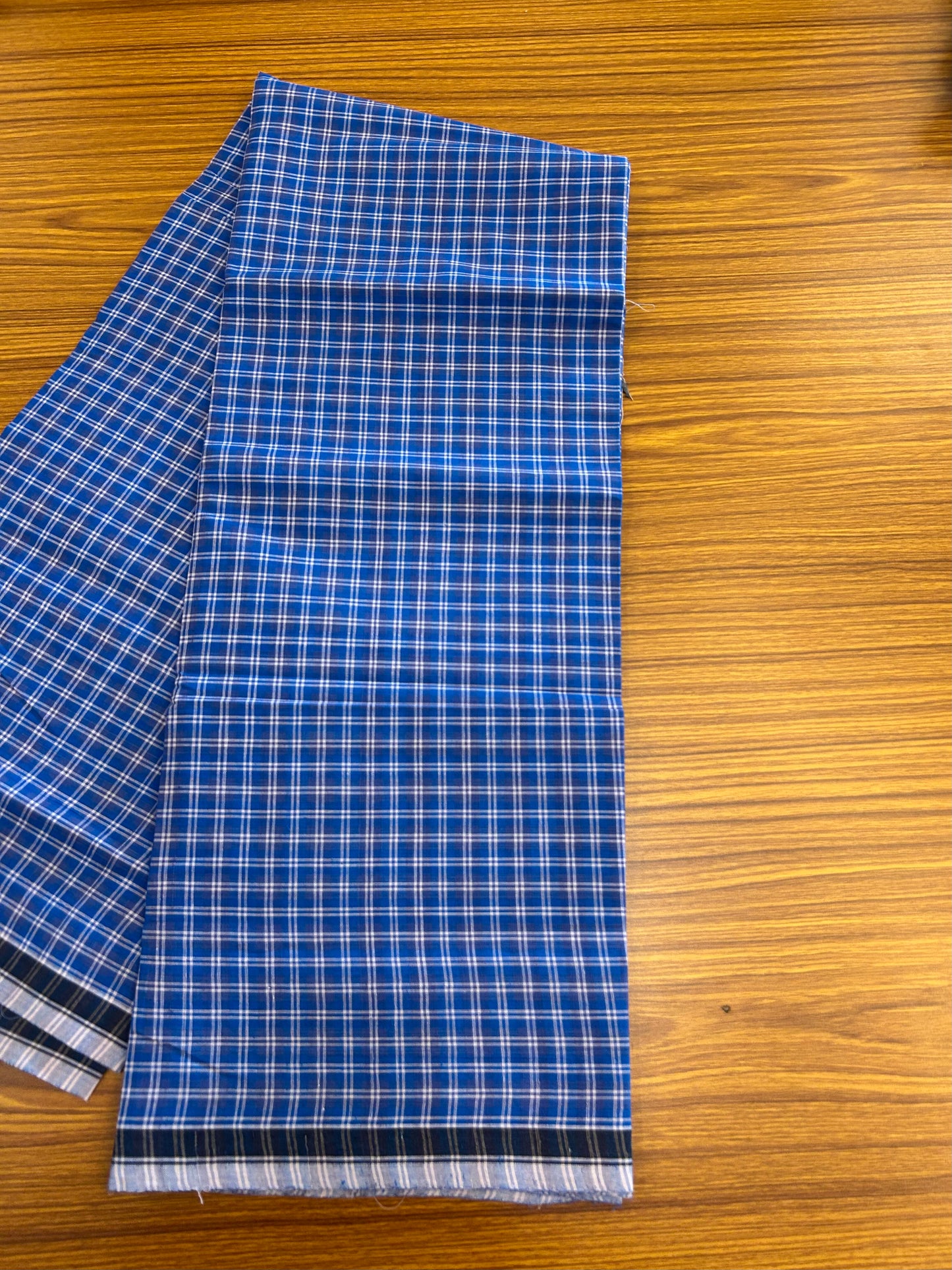 Premium Kathar Type Mund Pure cotton - Kaitharikada - Single Kaily / Lungi - 0.5 inch Black Border with Blue & Ash  Blue Check body (2.50 meter / 5.36 muzham) - 2 KK8050 MUT