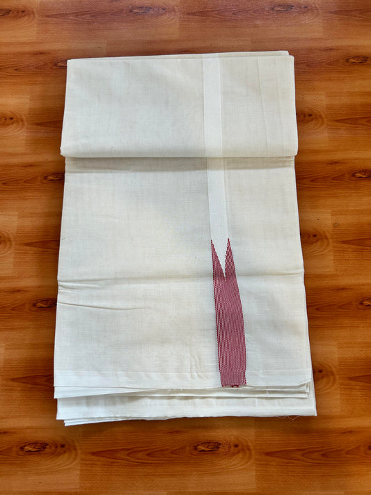 Double Off white Mundu/Dhoti - 23% Discount! KaithariKada Balaramapuram 100% Cotton - 100x100 - 0.5 inch Puliyilakkara Red Orange Striped Chutty Kara - 4 mtr (8.5 muzham) - 18 KK5401 ASH