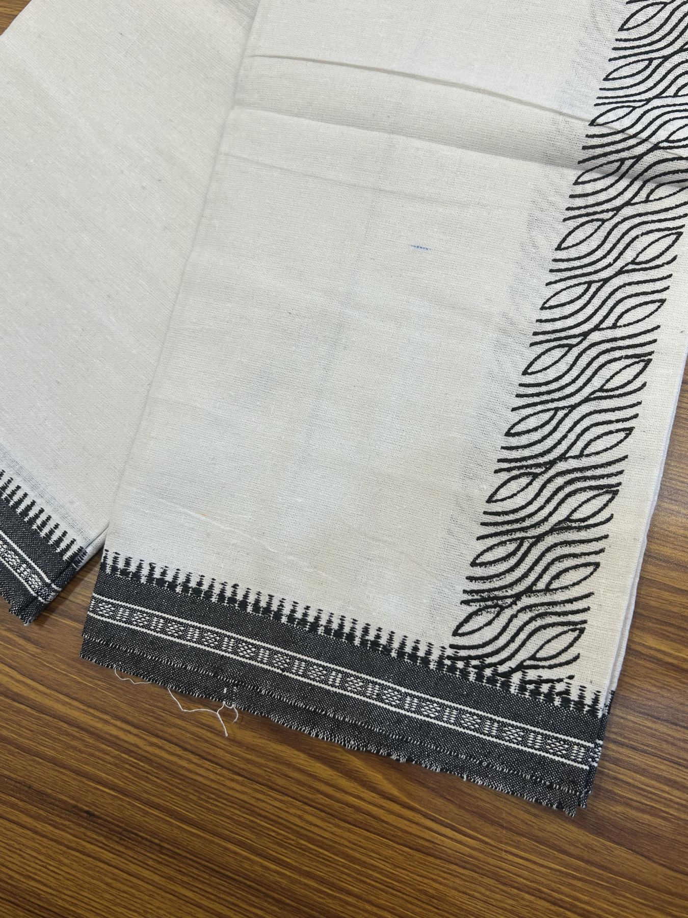 Kaitharikada - Polyster + Cotton - 40s twisted - Pure white Single Kaily / Lungi - 2 inch Black Printed Kuppadam Border with White colour body (2 meter / 4 muzham) -  1 KK8041 GAN
