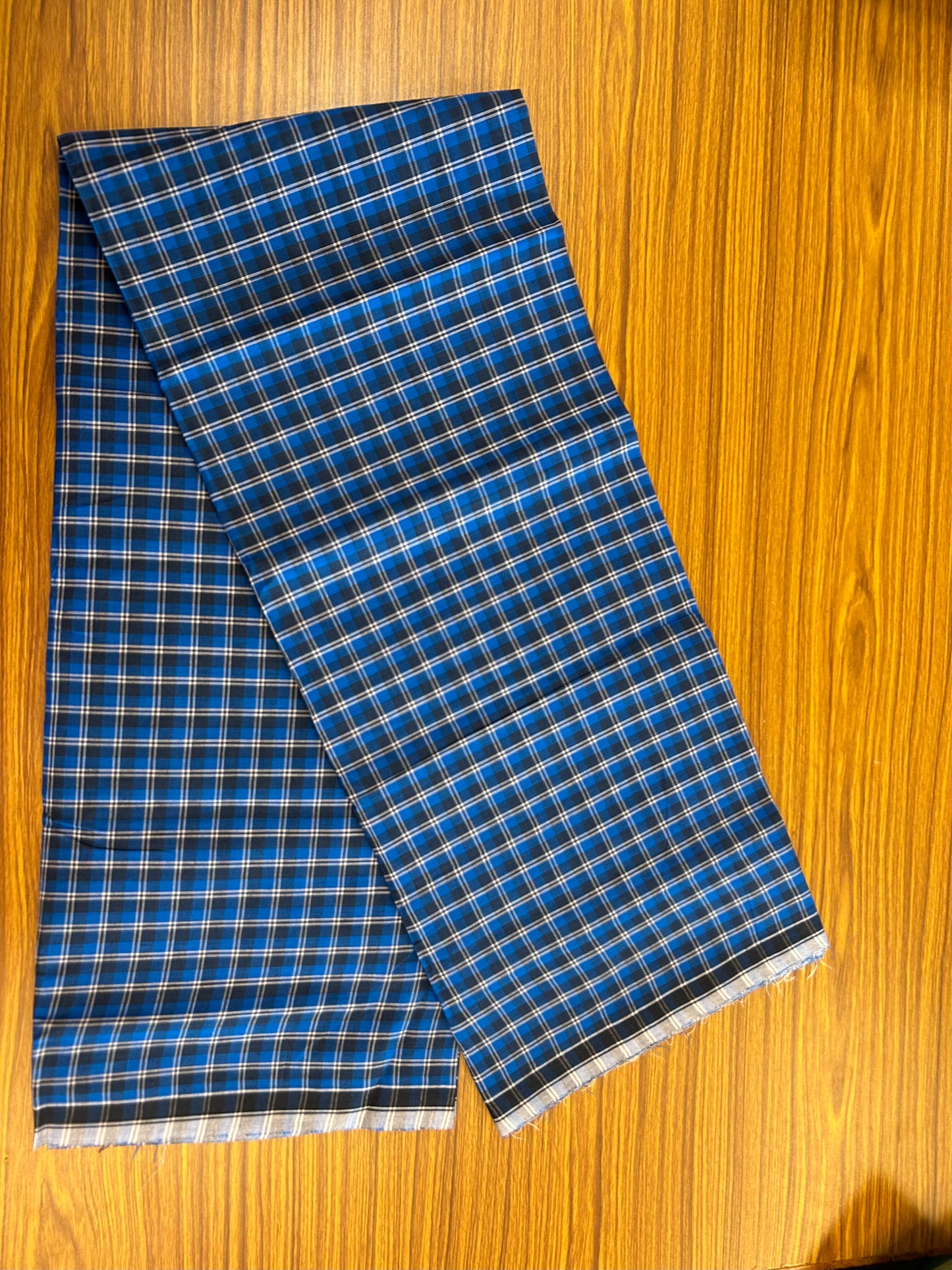 Premium Kathar Type Mund Pure cotton - Kaitharikada - Single Kaily / Lungi - 0.5 inch Black Border with Blue & Black Check body (2.50 meter / 5.36 muzham) - 4 KK8050 MUT