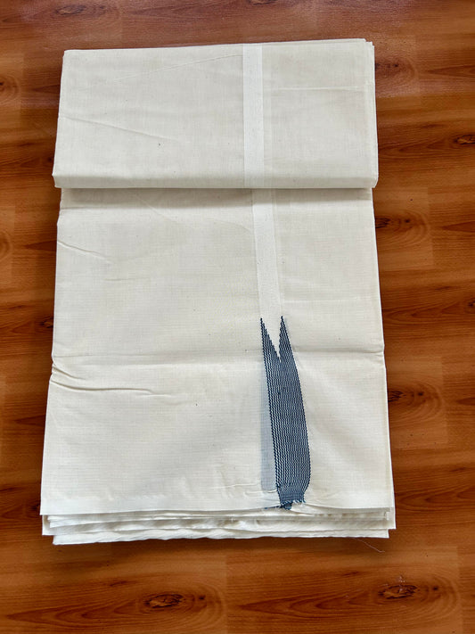 Double Off white Mundu/Dhoti - 23% Discount! KaithariKada Balaramapuram 100% Cotton - 100x100 - 0.5 inch Puliyilakkara Peacock Blue Striped Chutty Kara - 4 mtr (8.5 muzham) - 21 KK5401 ASH