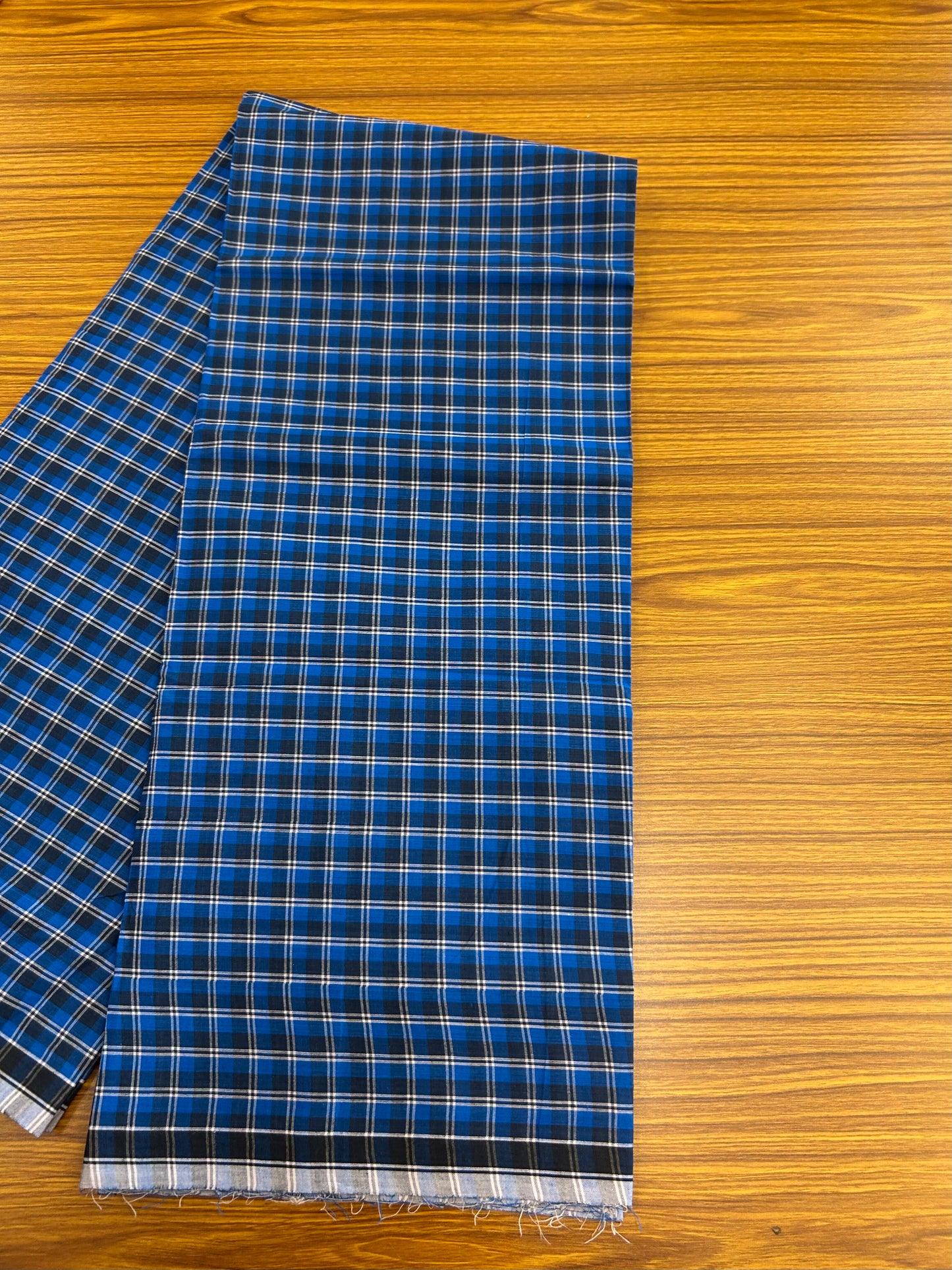 Premium Kathar Type Mund Pure cotton - Kaitharikada - Single Kaily / Lungi - 0.5 inch Black Border with Blue & Black Check body (2.50 meter / 5.36 muzham) - 4 KK8050 MUT