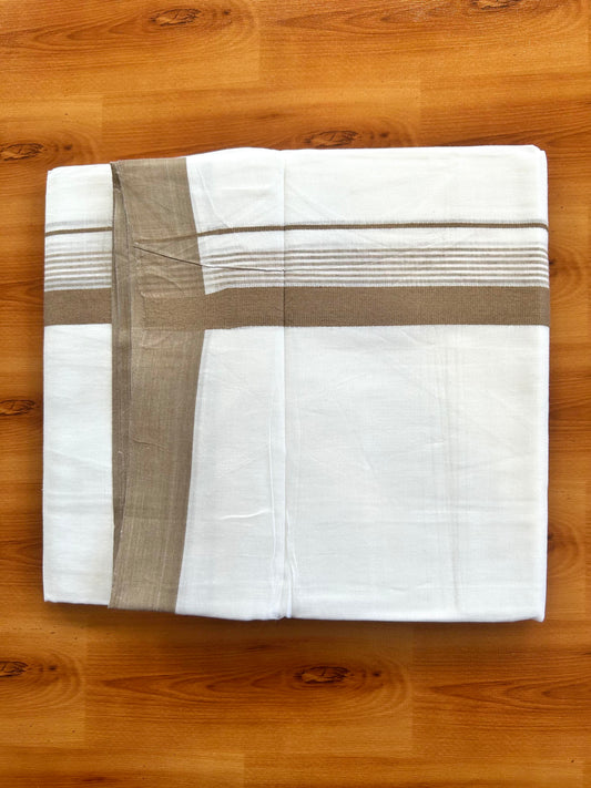 Pure White Double Mundu/Dhoti - 20% Discount ! Kaitharikada 100% Cotton - 100x80 - 1.5 inch Brown Shaded Stripes Kara 3.80 mtr (8 muzham) - 102 KK5452 THI