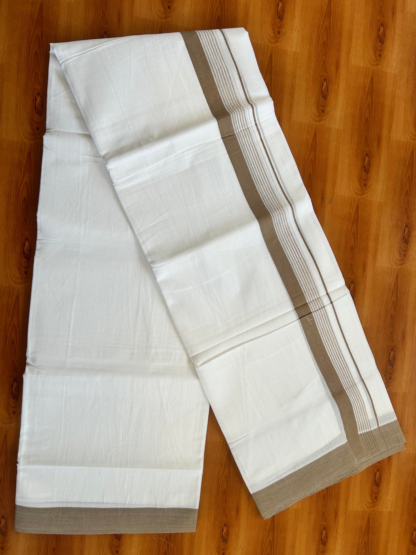 Pure White Double Mundu/Dhoti - 20% Discount ! Kaitharikada Balaramapuram 100% Cotton - 100x80 - 1.5 inch Brown Shaded Stripes Kara 3.80 mtr (8 muzham) - 102 KK5452 THI