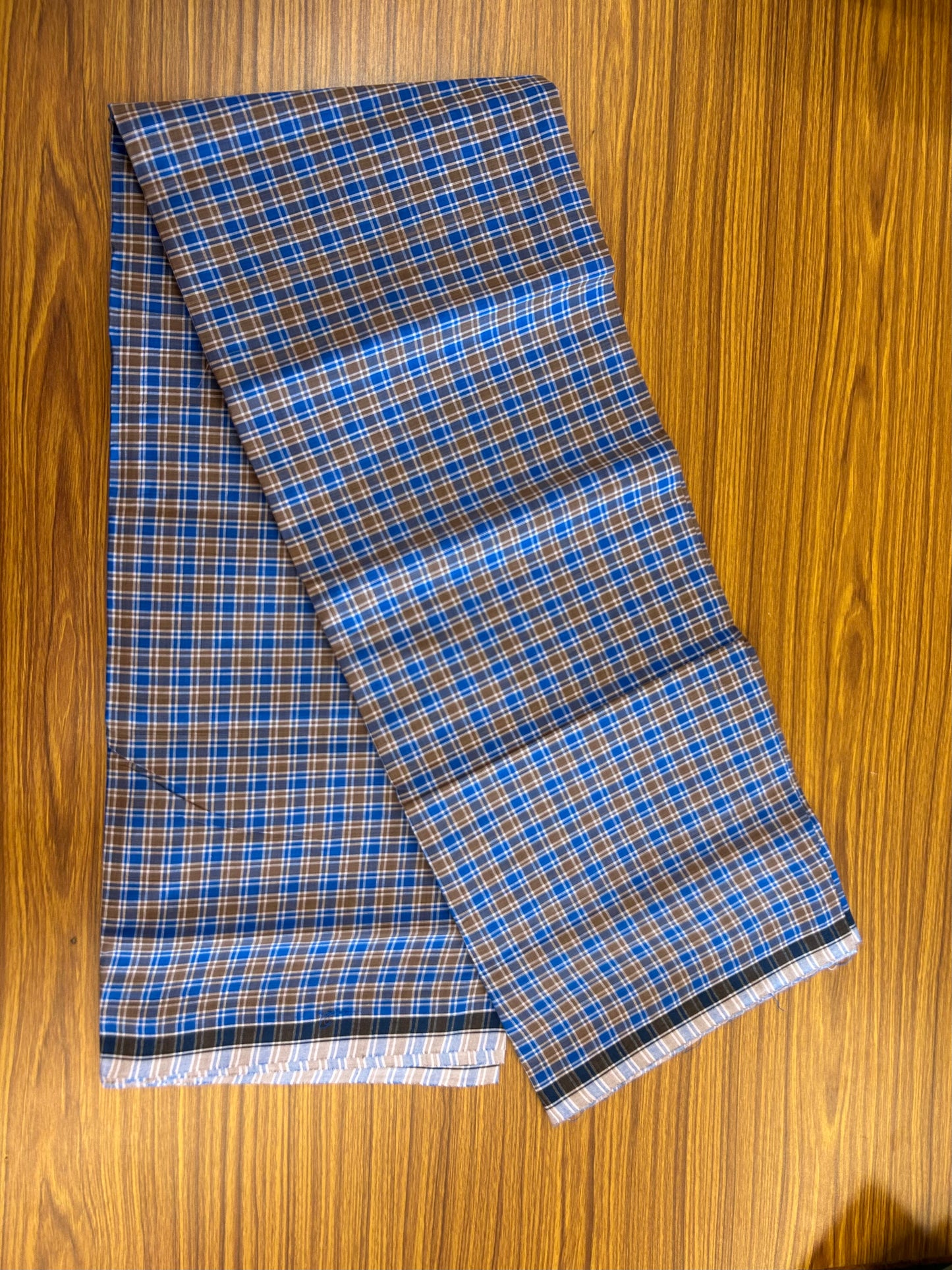 Premium Kathar Type Mund Pure cotton - Kaitharikada - Single Kaily / Lungi - 0.5 inch Black Border with Blue & Brown Check body (2.50 meter / 5.36 muzham) - 5 KK8050 MUT