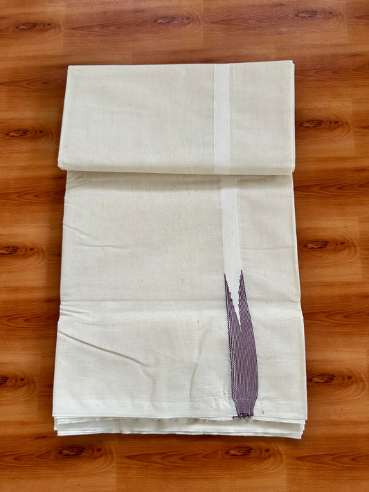 Double Off white Mundu/Dhoti - 23% Discount! KaithariKada Balaramapuram 100% Cotton - 100x100 - 0.5 inch Puliyilakkara Dusty Lavender Striped Chutty Kara - 4 mtr (8.5 muzham) - 22 KK5401 ASH