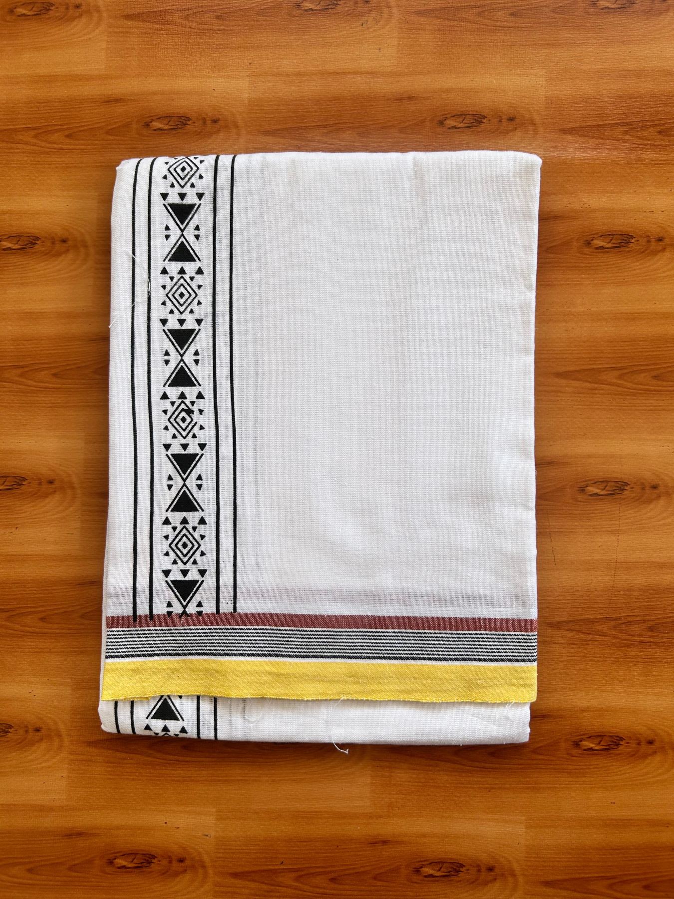 Kaitharikada - Single Kaily / Lungi - Mixed Cotton - 40s twisted - 2.5 inch Black Printed kara with White colour body (2 meter / 4 muzham) - 15 KK8074 SAT