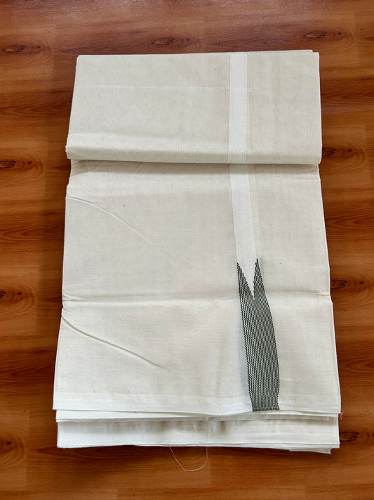 Double Off white Mundu/Dhoti - 23% Discount! KaithariKada Balaramapuram 100% Cotton - 100x100 - 0.5 inch Puliyilakkara Light Green Striped Chutty Kara - 4 mtr (8.5 muzham) - 19 KK5401 ASH