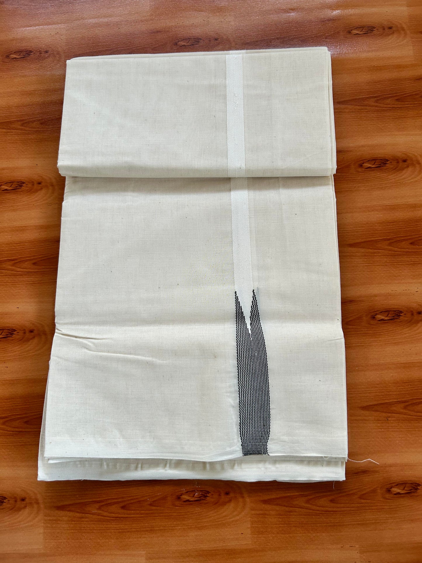 Double Off white Mundu/Dhoti - 23% Discount! KaithariKada Balaramapuram 100% Cotton - 100x100 - 0.5 inch Puliyilakkara Dark Sage Green Striped Chutty Kara - 4 mtr (8.5 muzham) - 23 KK5401 ASH