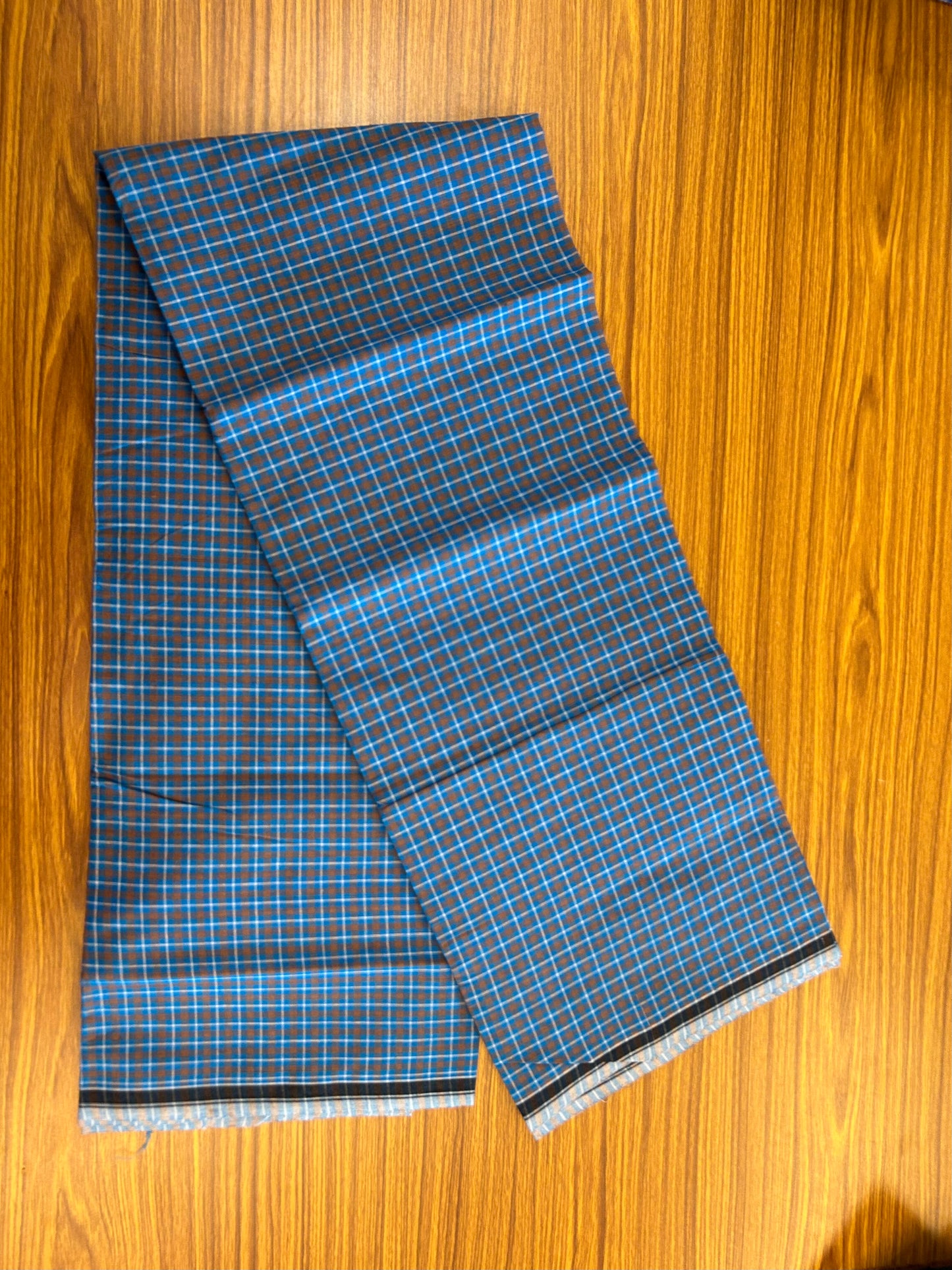 Premium Kathar Type Mund Pure cotton - Kaitharikada - Single Kaily / Lungi - 0.5 inch Black Border with Blue White & Brown Check body (2.50 meter / 5.36 muzham) - 8 KK8050 MUT