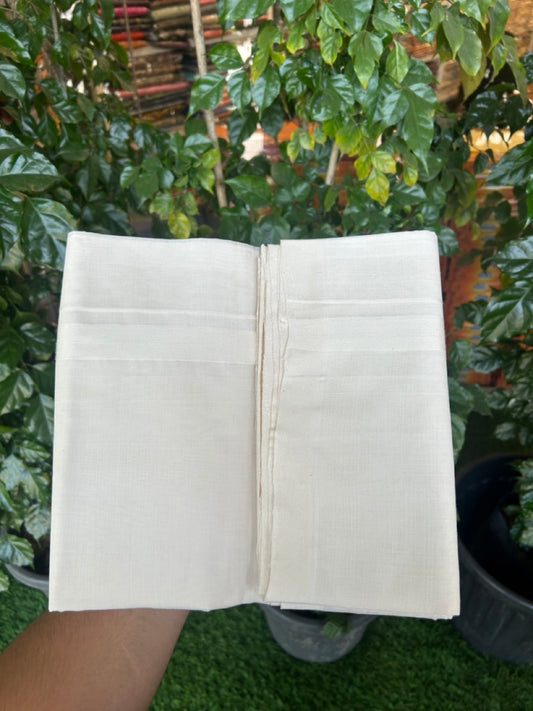 25% Discount! KaithariKada Handloom Unakkupaav Balaramapuram - 100% PURE Cotton Off White Double (Unbleached) Mundu/Dhoti - 80x90 - 0.75 Inch White kara 4 mtr (8.5 Muzham) - 1 KK5266 YAR