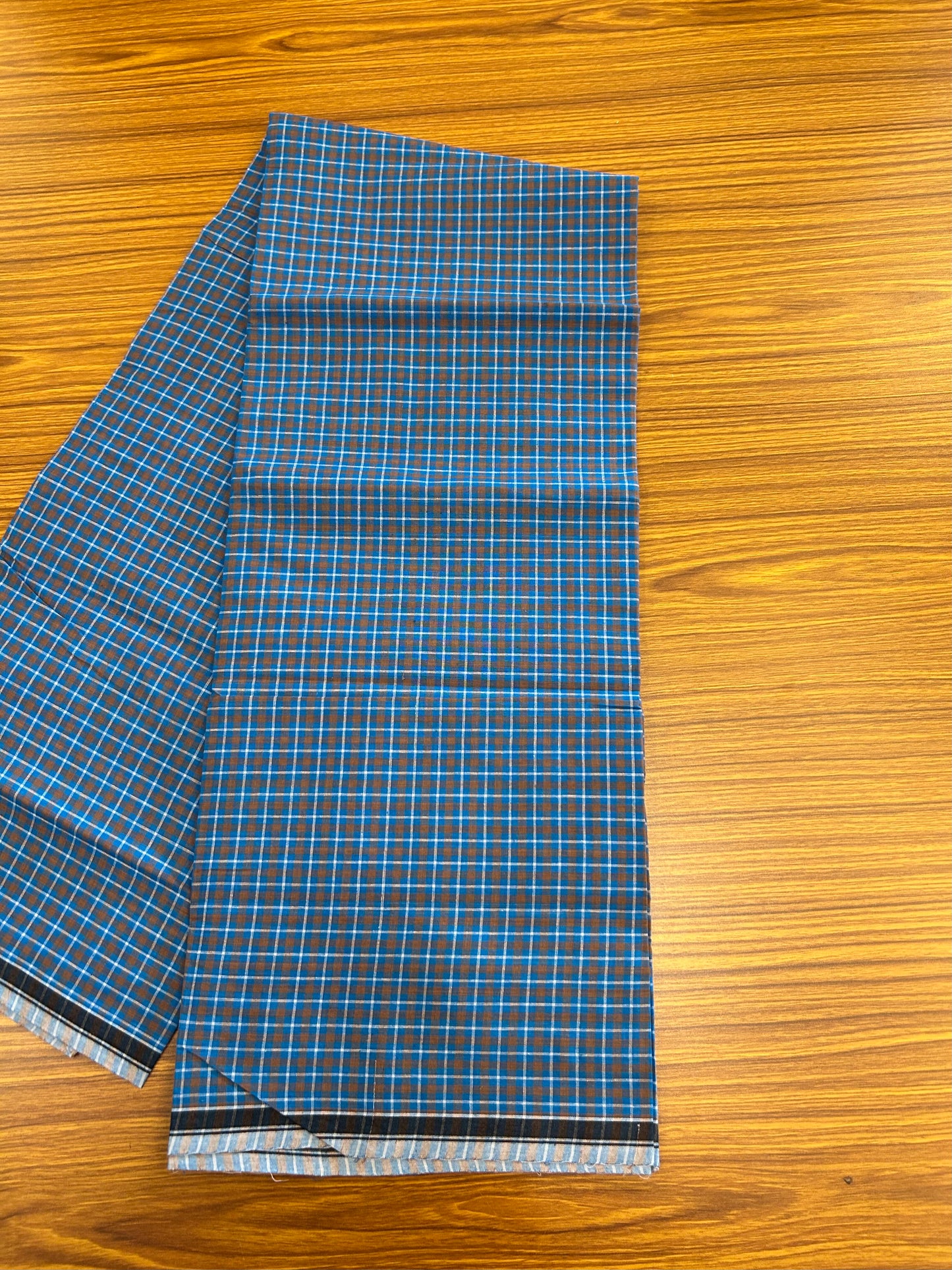 Premium Kathar Type Mund Pure cotton - Kaitharikada - Single Kaily / Lungi - 0.5 inch Black Border with Blue White & Brown Check body (2.50 meter / 5.36 muzham) - 8 KK8050 MUT